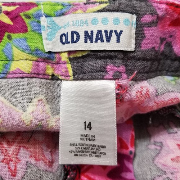 Old Navy shorts 14 Printed Linen Knight Time floral mandala print adjustable - Picture 13 of 14